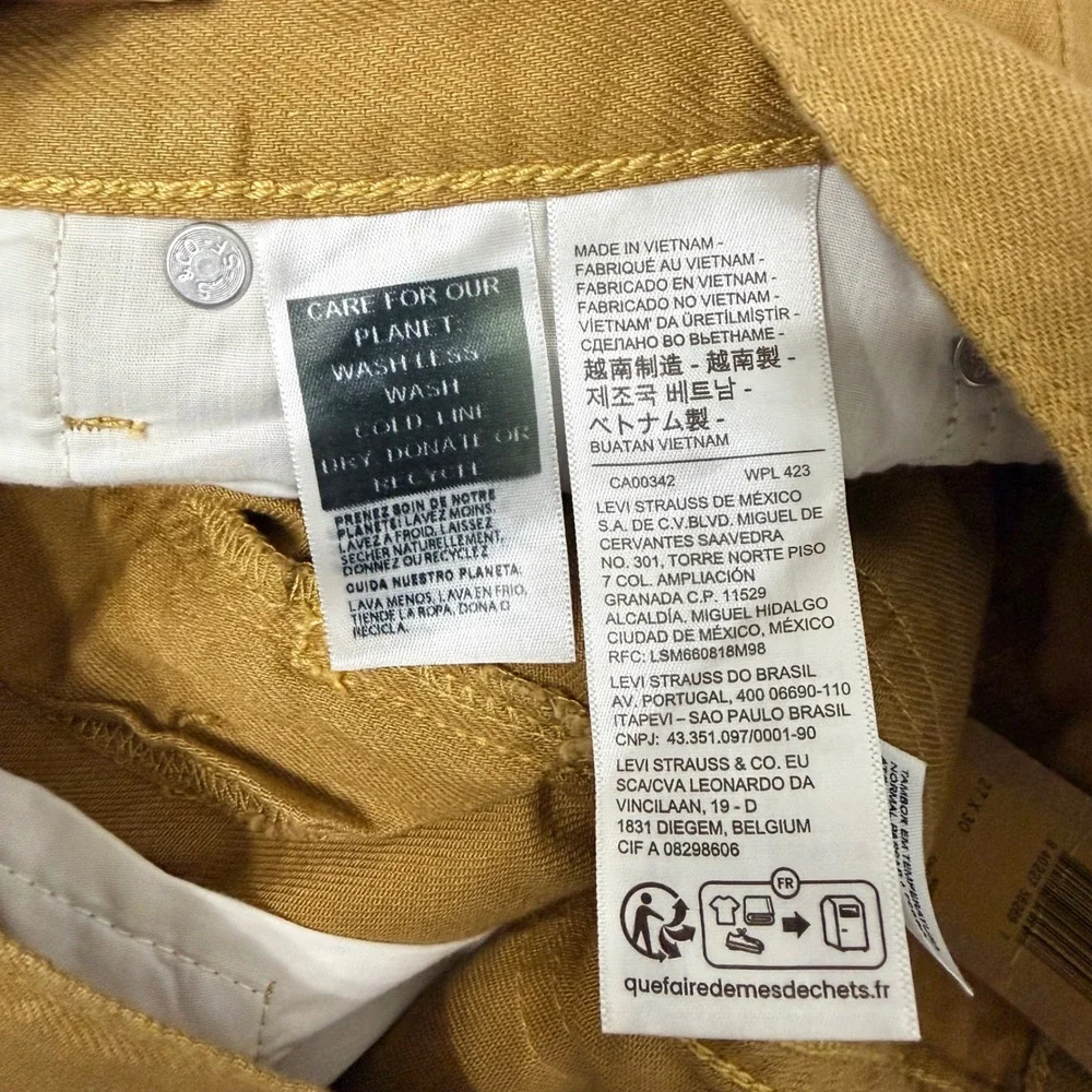 Levis 505 Regular Fit Straight Leg Pants Mustard Yellow Ochre 27x30 Mens
